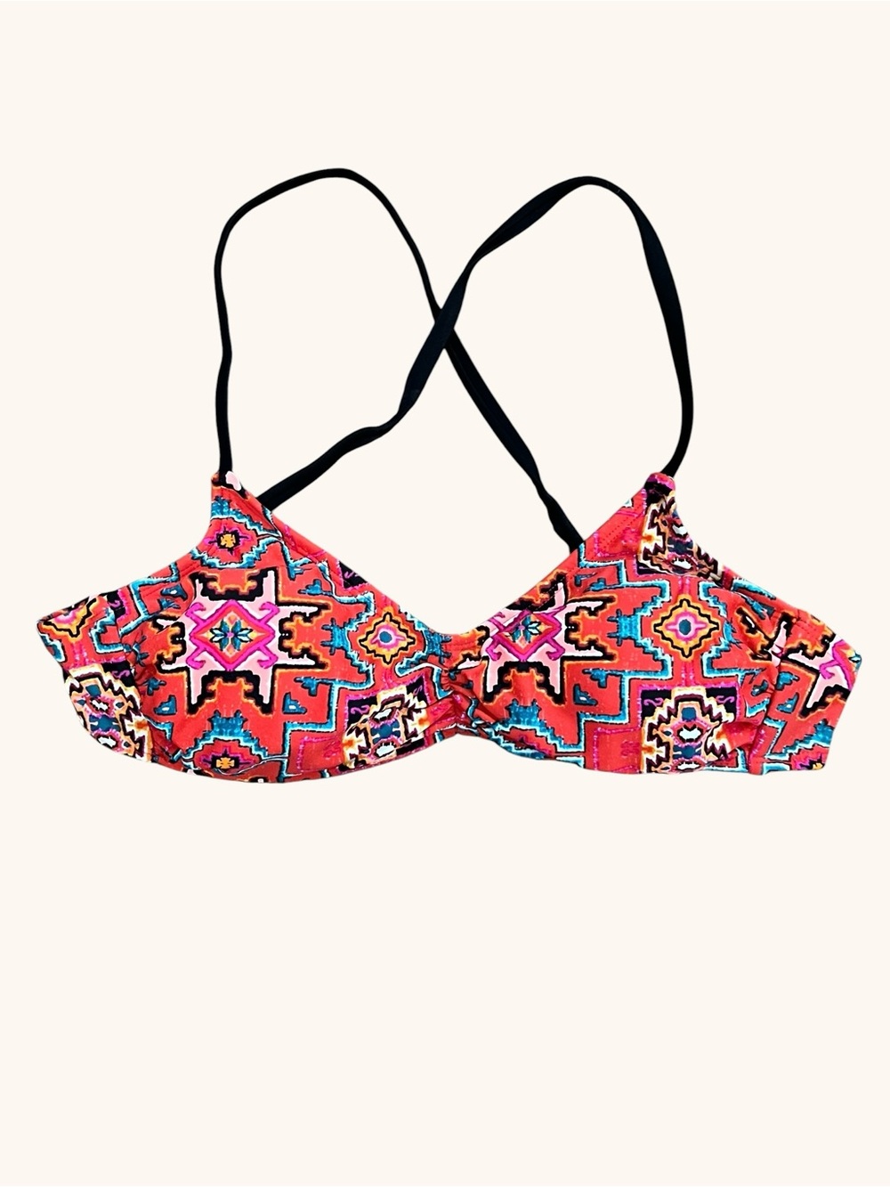Xhilaration Multicolor Geo Print Bikini Top - Red, Pink, Turquoise, Black